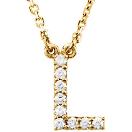 Genuine 14k Yellow Gold .08ct Diamond 0.35" Letter L Pendant 16" Initial Necklace