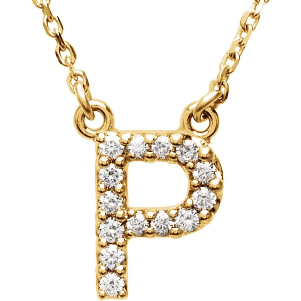 Genuine 14k Yellow Gold 1/6ct Diamond 0.35" Letter P Pendant 16" Initial Necklace