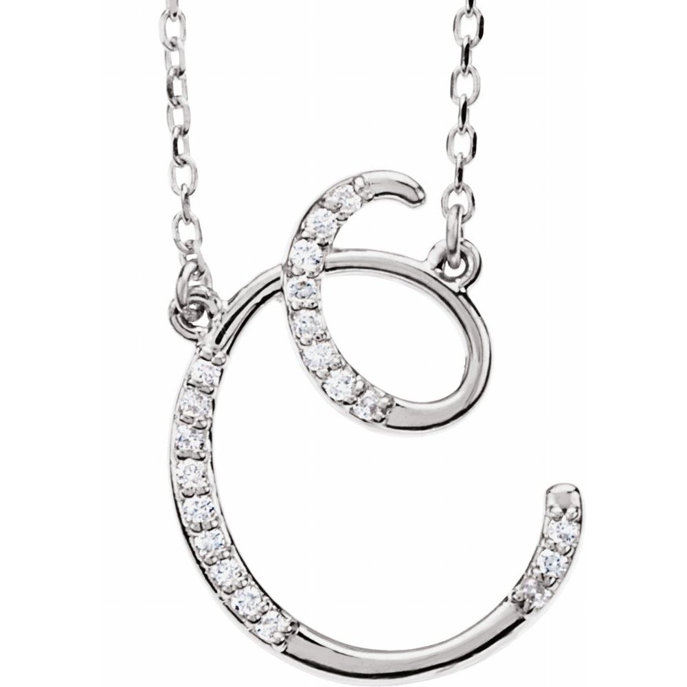 Genuine 14k White Gold .08ct Diamond 0.70" Letter C Pendant 16" Initial Necklace