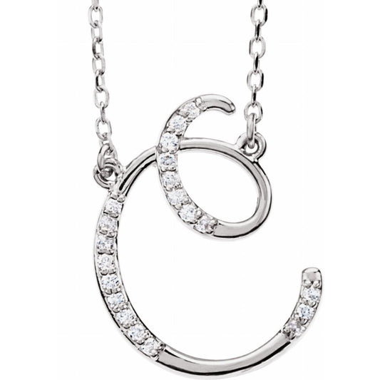 Genuine 14k White Gold .08ct Diamond 0.70" Letter C Pendant 16" Initial Necklace