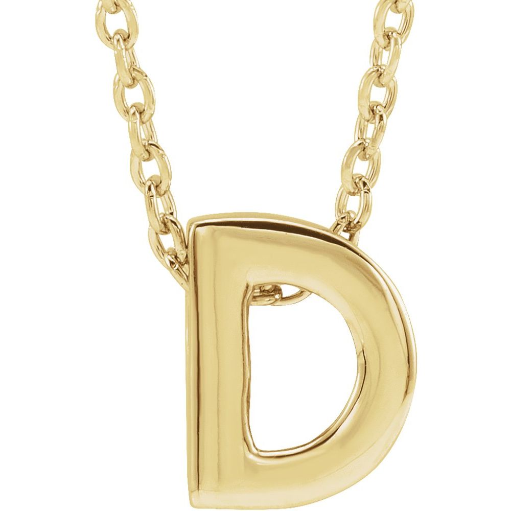 Genuine 14k Yellow Gold 0.31" Initial Letter D Pendant Slide Adjustable 16-18" Necklace