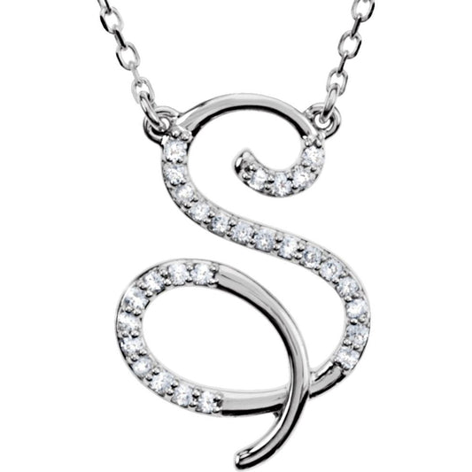 Unisex Authentic Sterling Silver 1/6 CTW White Diamond Natural Diamond Initial Necklace Initial S Pendant Necklace