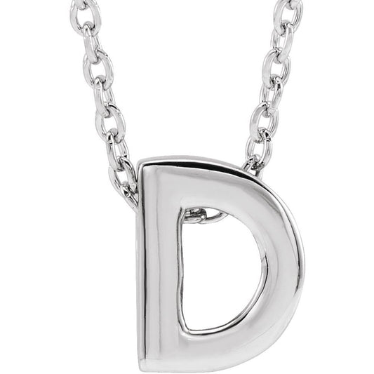Genuine 14k White Gold 0.31" Initial Letter D Pendant Slide Adjustable 16-18" Necklace