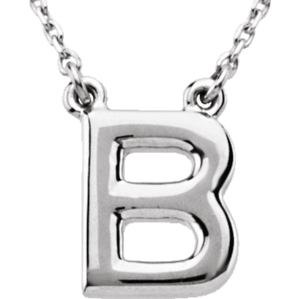 Authentic 925 Authentic Sterling Silver 0.42" Block Font Letter B 16" Initial Necklace