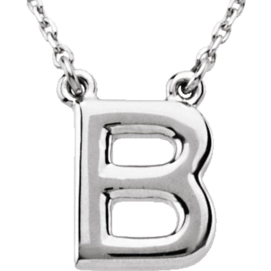 Authentic 925 Authentic Sterling Silver 0.42" Block Font Letter B 16" Initial Necklace