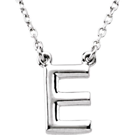 Authentic 925 Authentic Sterling Silver 0.41" Block Font Letter E 16" Initial Necklace
