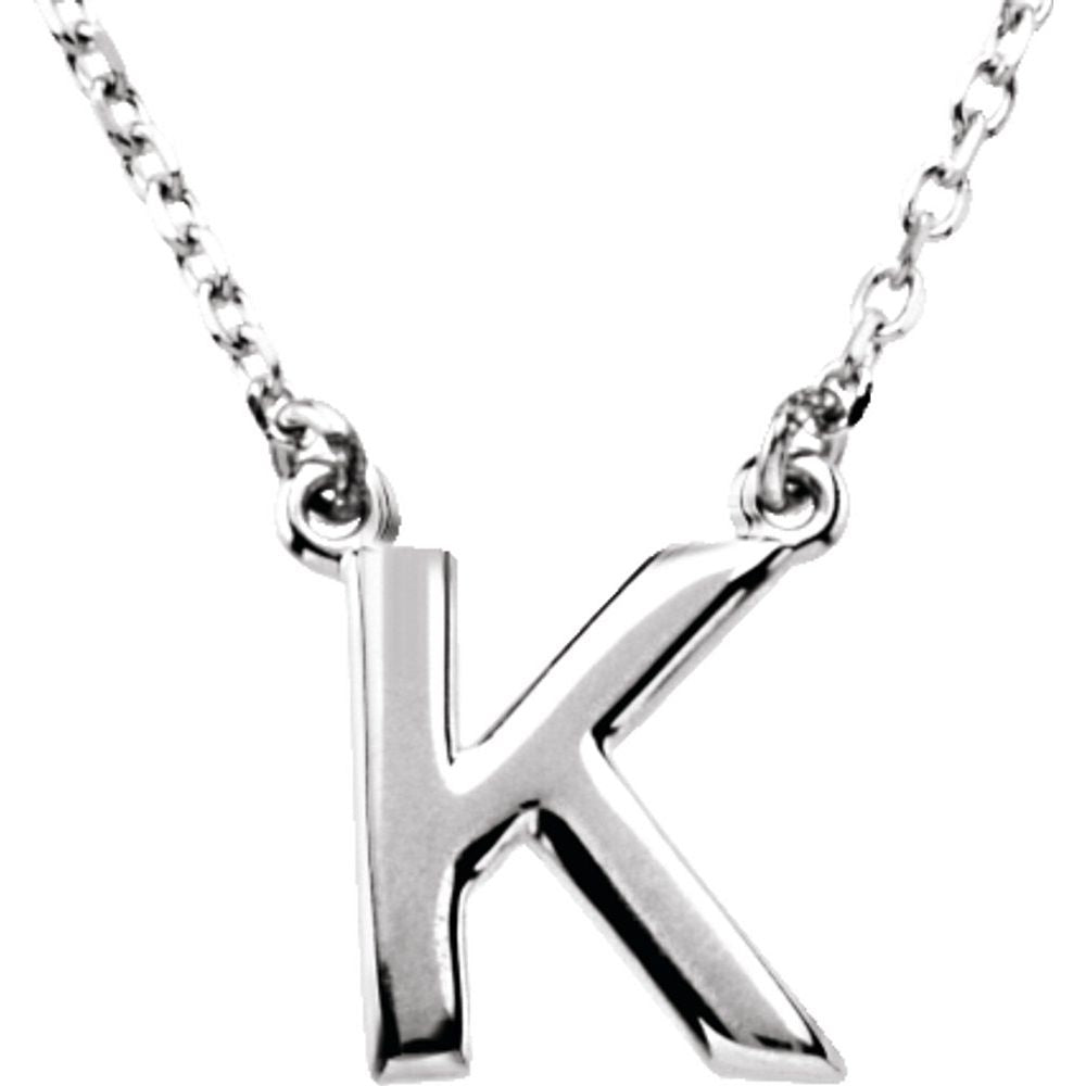 Authentic 925 Authentic Sterling Silver Block Font Letter K Trendy 16" Initial Necklace
