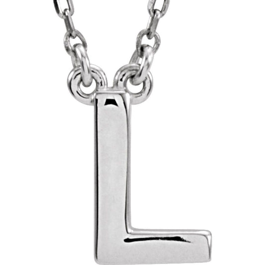 Authentic 925 Authentic Sterling Silver 0.39" Block Font Letter L 16" Initial Necklace