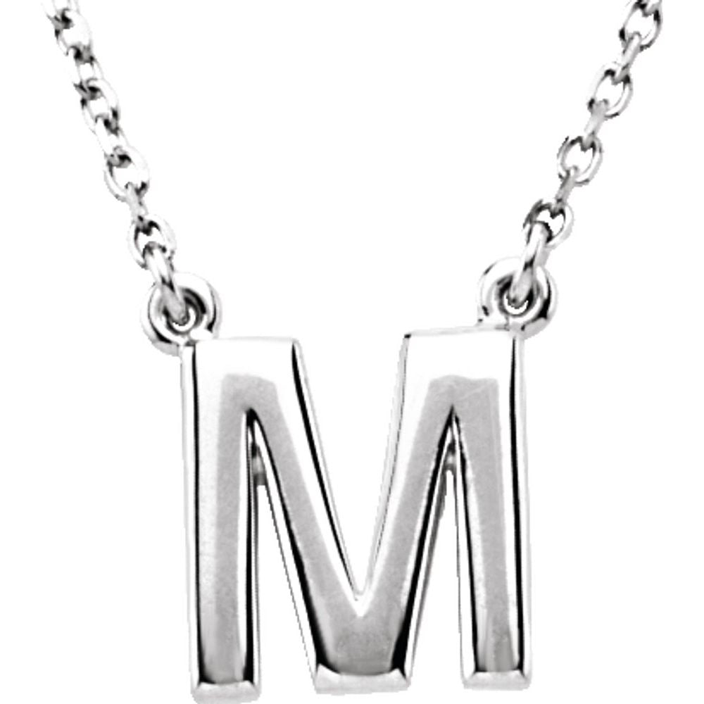 Authentic 925 Authentic Sterling Silver 0.42" Block Font Letter M 16" Initial Necklace