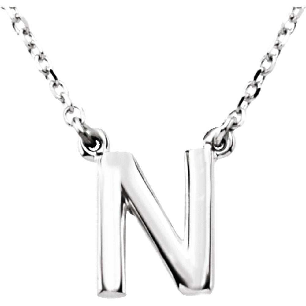 Authentic 925 Authentic Sterling Silver Block Font Letter N Trendy 16" Initial Necklace