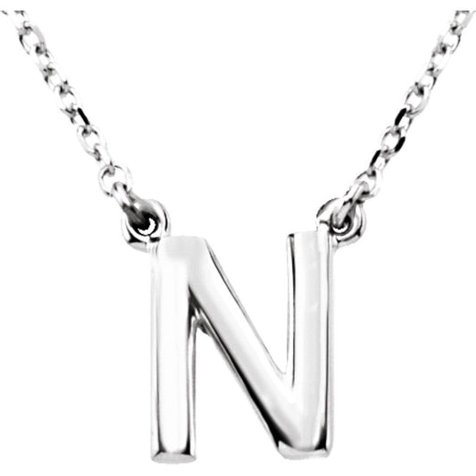 Authentic 925 Authentic Sterling Silver Block Font Letter N Trendy 16" Initial Necklace