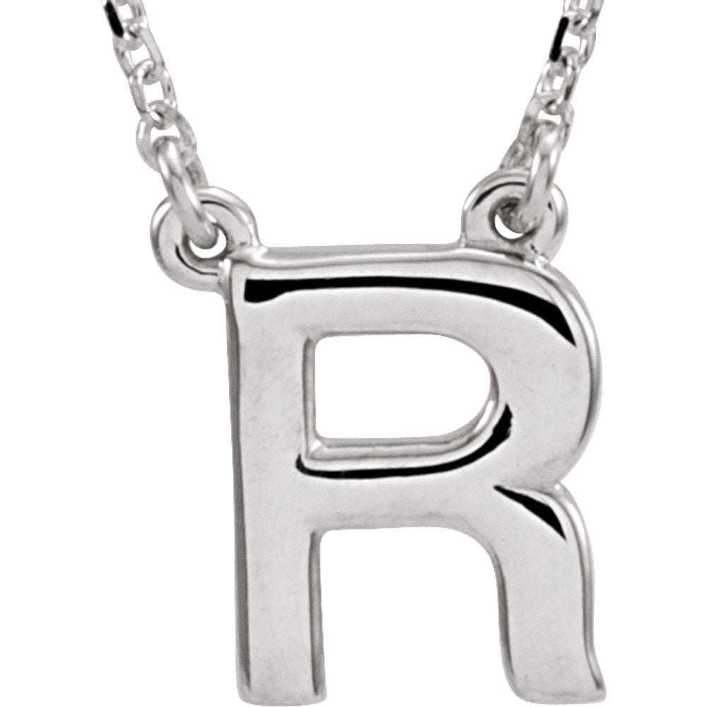 Authentic 925 Authentic Sterling Silver 0.39" Block Font Letter R 16" Initial Necklace