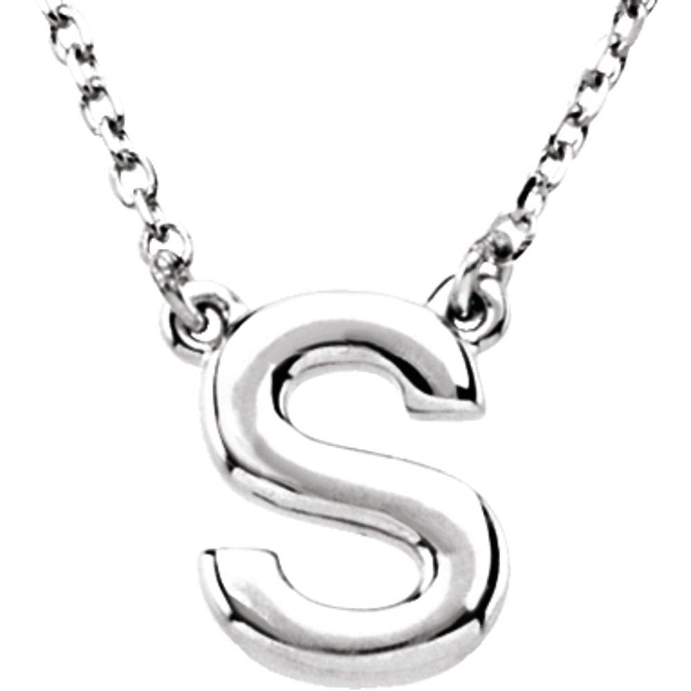 Authentic 925 Authentic Sterling Silver 0.38" Block Font Letter S 16" Initial Necklace