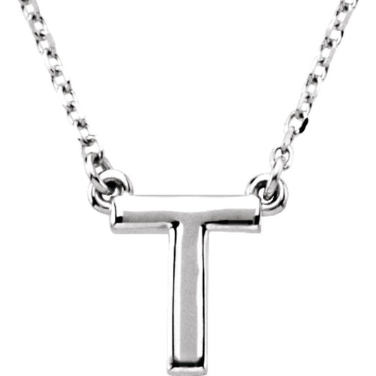 Authentic 925 Authentic Sterling Silver 0.39" Block Font Letter T 16" Initial Necklace