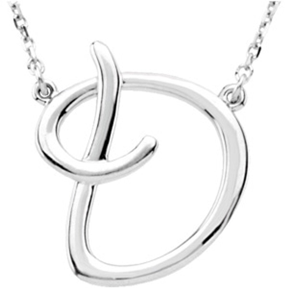 Authentic 925 Authentic Sterling Silver 0.69" Script Font T Letter 16" Initial Necklace