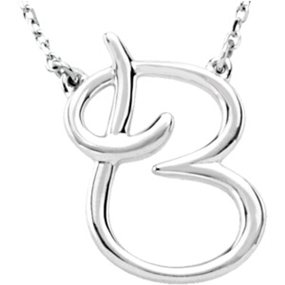 Authentic 925 Authentic Sterling Silver 0.71" Script Font C Letter 16" Initial Necklace