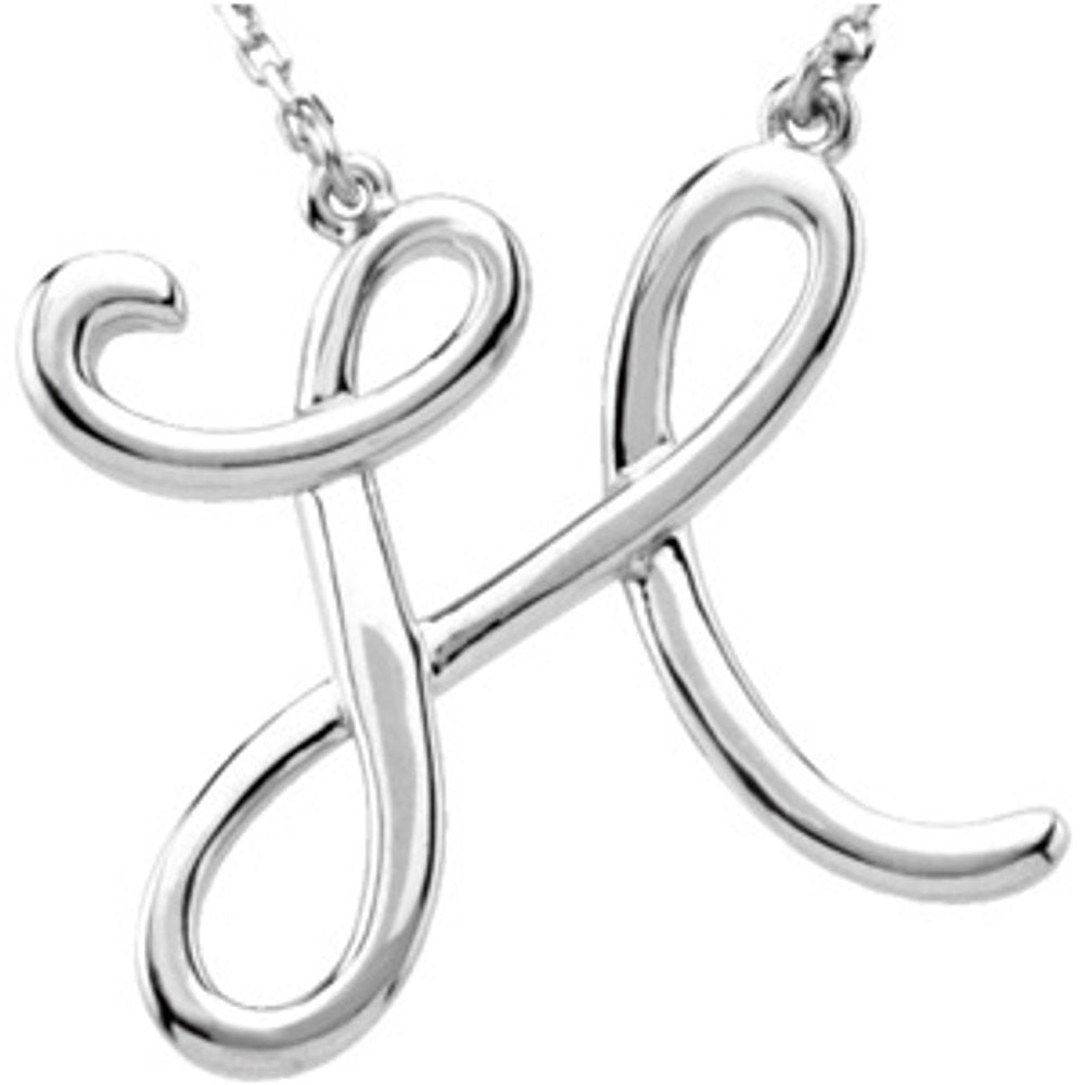 Authentic 925 Authentic Sterling Silver 0.85" Script Font M Letter 16" Initial Necklace