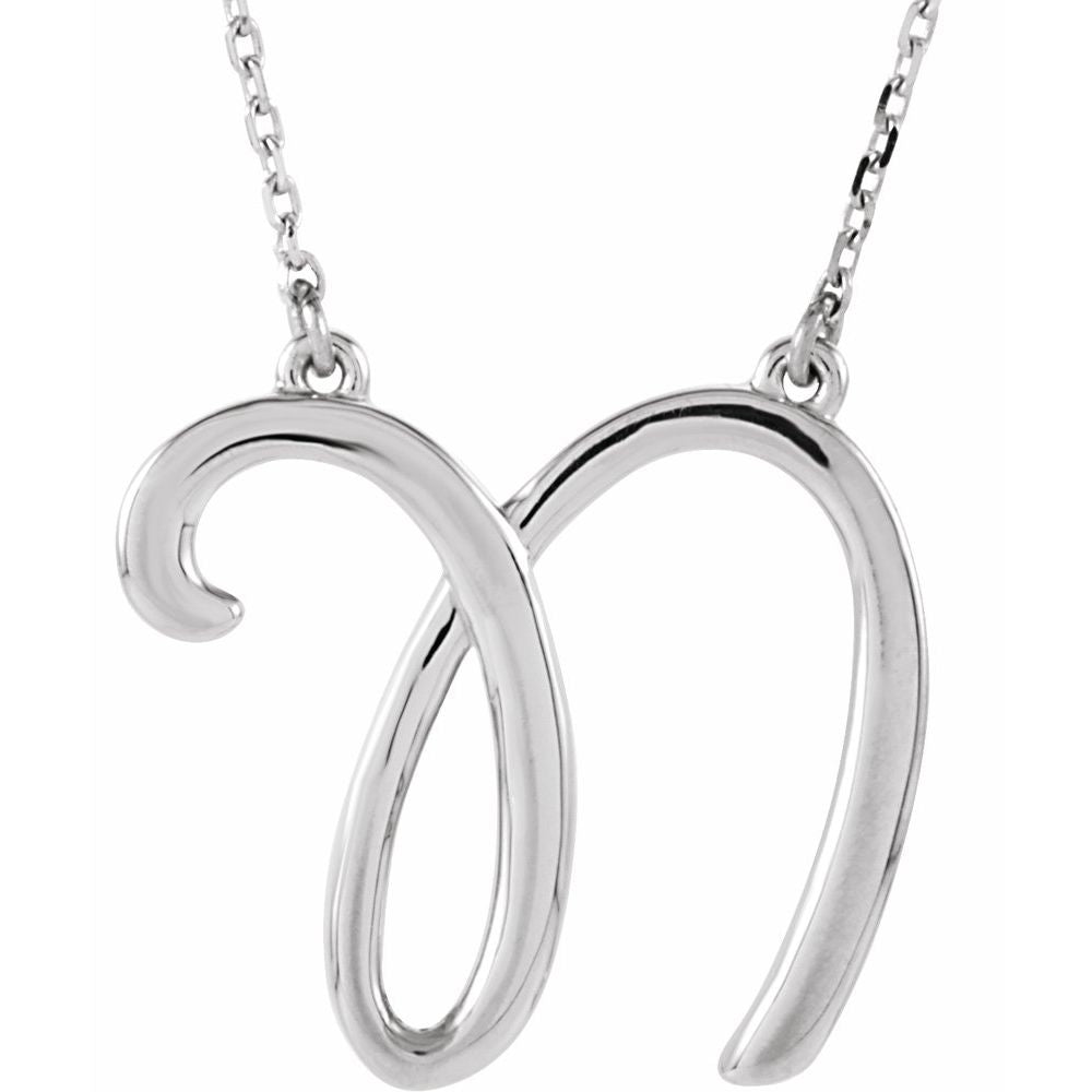 Unisex Authentic Sterling Silver Script Font J Initial Necklace