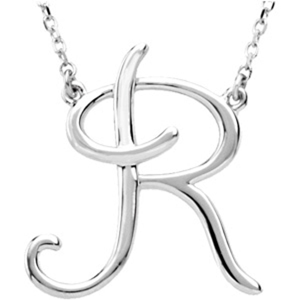 Authentic 925 Authentic Sterling Silver 0.77" Script Font N Letter 16" Initial Necklace