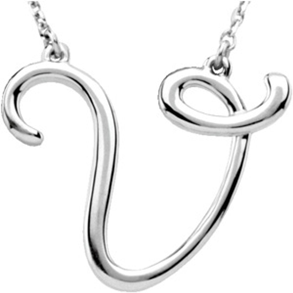 Authentic 925 Authentic Sterling Silver 0.87" Script Font K Letter 16" Initial Necklace