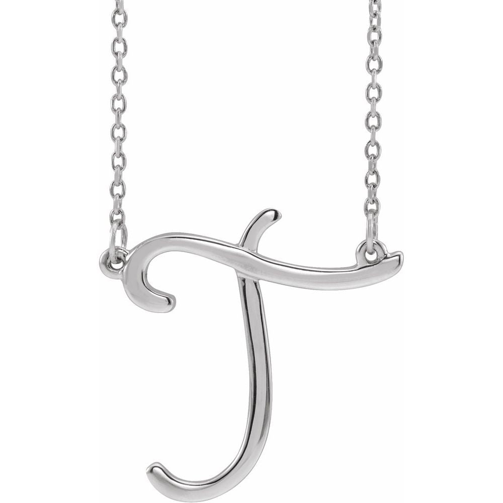Authentic 925 Authentic Sterling Silver 0.75" Script Font V Letter 16" Initial Necklace