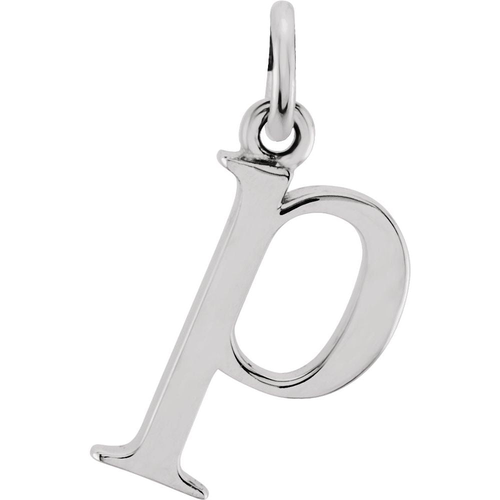 Authentic 925 Authentic Sterling Silver 0.45" Lowercase P Initial 16" Letter Necklace