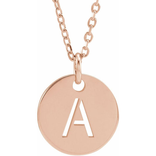 18k Rose Gold Plated 925 Silver 0.39" Letter A Disc Adjustable 16-18" Necklace