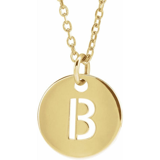 18k Yellow Gold Plated 925 Silver 0.39" Letter B Disc Adjustable 16-18" Necklace