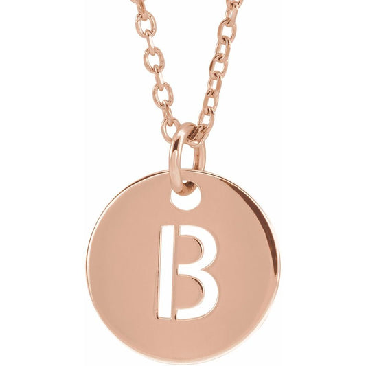 Unisex 18K Rose Gold-Plated Authentic Sterling Silver Initial B Dangle Disc Necklace