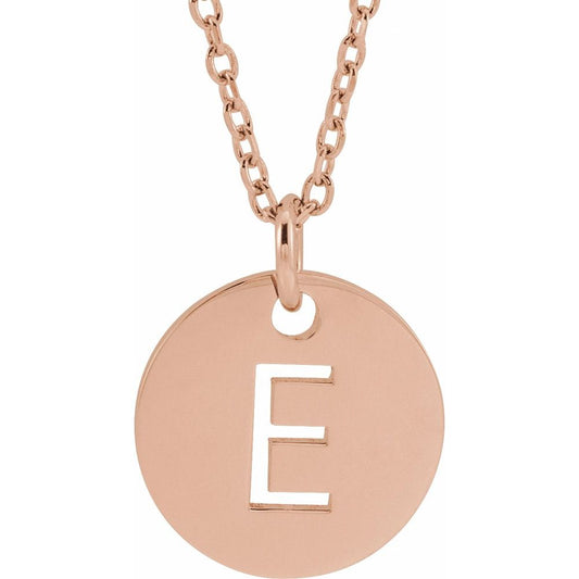 18k Rose Gold Plated 925 Silver 0.39" Letter E Disc Adjustable 16-18" Necklace