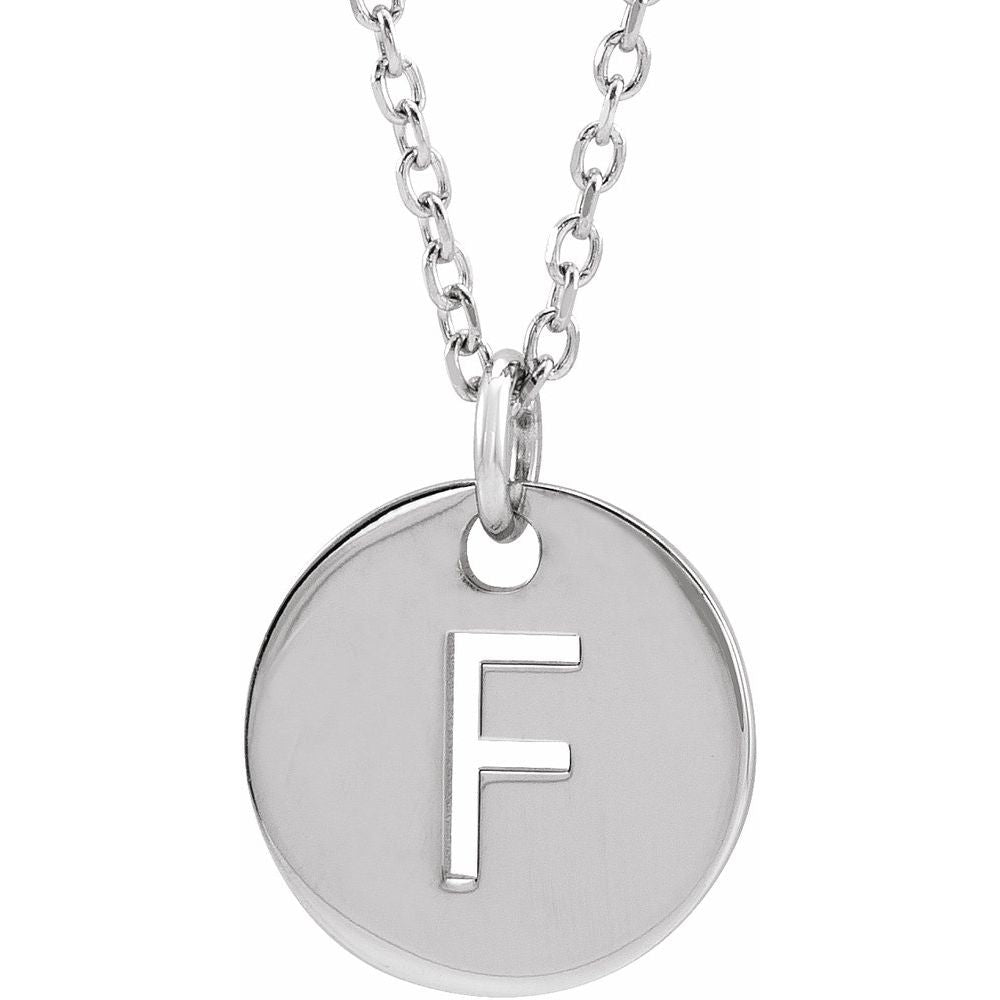 Authentic 925 Silver 0.39" Initial F Disc Letter Adjustable 16-18" Necklace