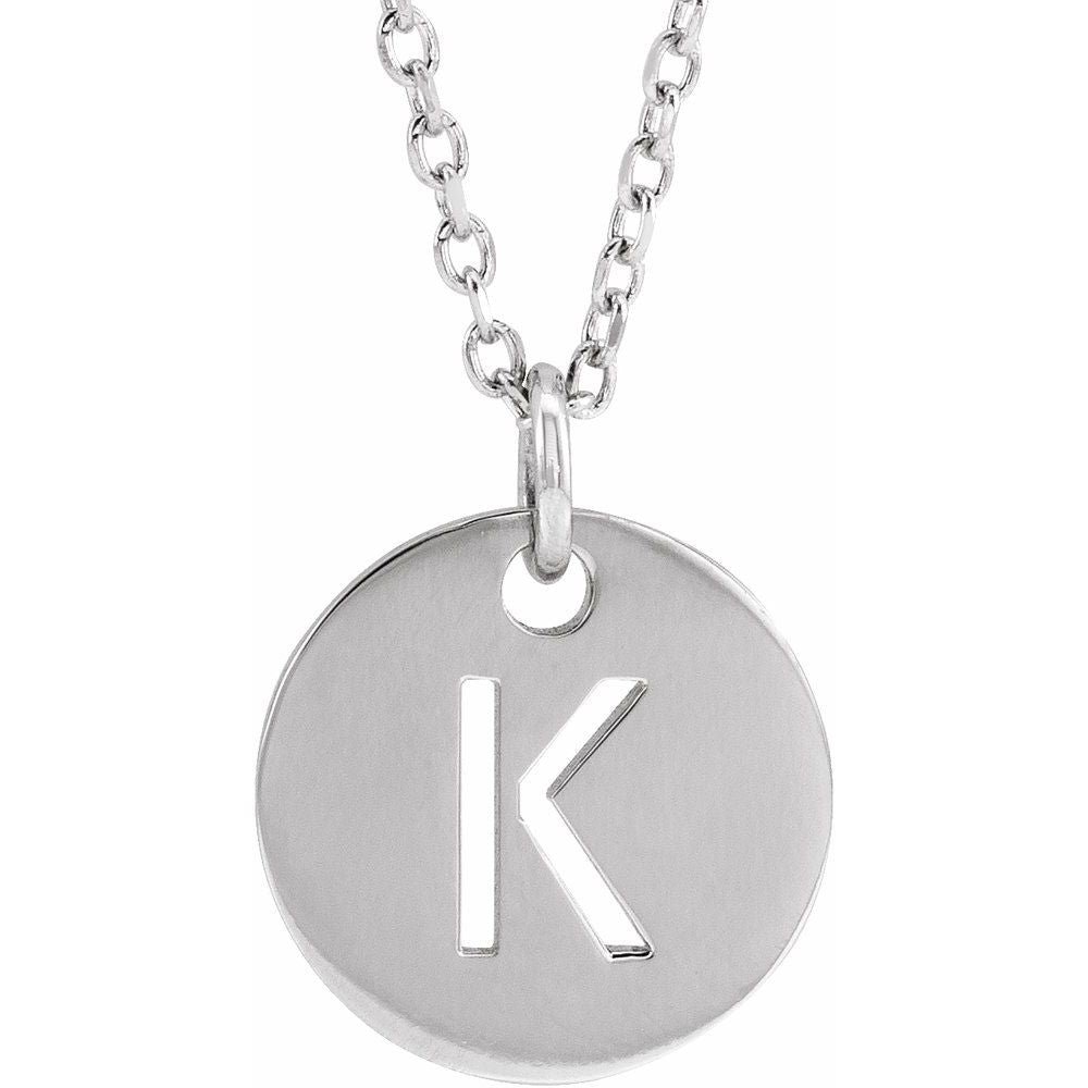 Authentic 925 Silver 0.39" Initial K Disc Letter Adjustable 16-18" Necklace