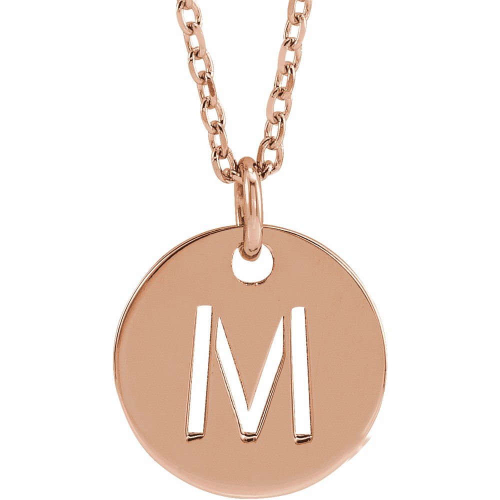 18k Rose Gold Plated 925 Silver 0.39" Letter M Disc Adjustable 16-18" Necklace