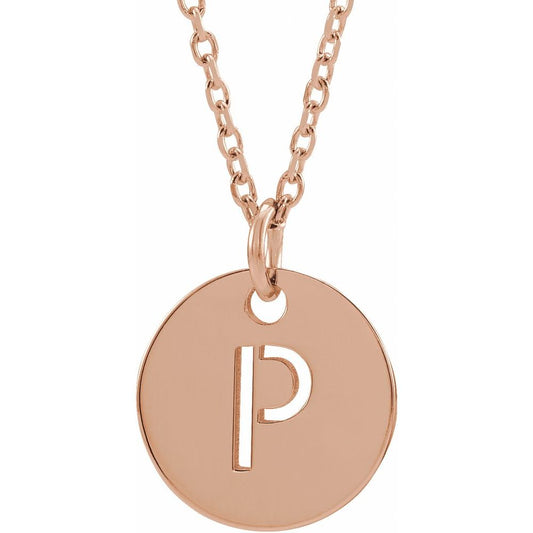 Unisex 18K Rose Gold-Plated Authentic Sterling Silver Initial P Dangle Disc Necklace