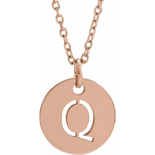 Unisex 18K Rose Gold-Plated Authentic Sterling Silver Initial Q Dangle Disc Necklace
