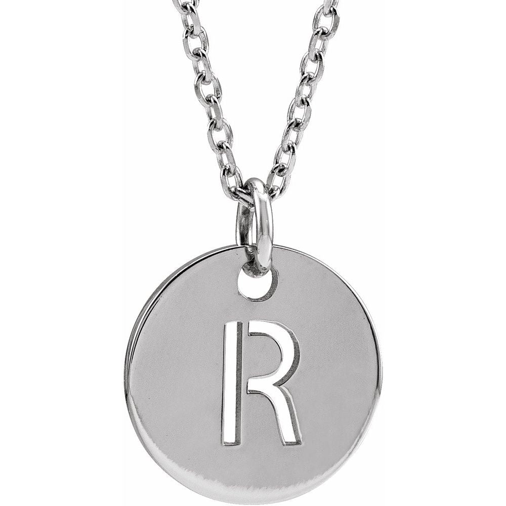 Authentic 925 Silver 0.39" Initial R Disc Letter Adjustable 16-18" Necklace