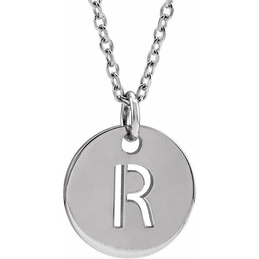 Authentic 925 Silver 0.39" Initial R Disc Letter Adjustable 16-18" Necklace