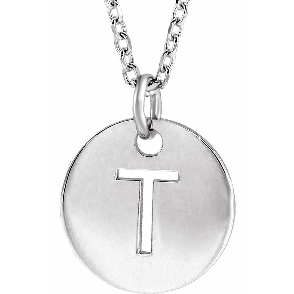 Unisex Authentic Sterling Silver Initial T Dangle Disc Necklace