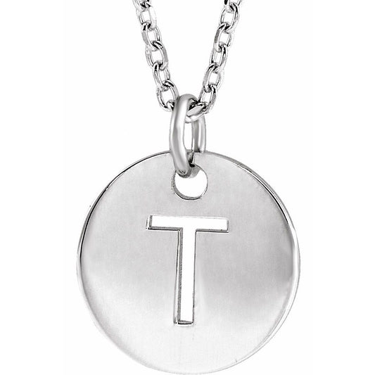 Unisex Authentic Sterling Silver Initial T Dangle Disc Necklace