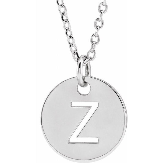 Authentic 925 Silver 0.39" Initial Z Disc Letter Adjustable 16-18" Necklace