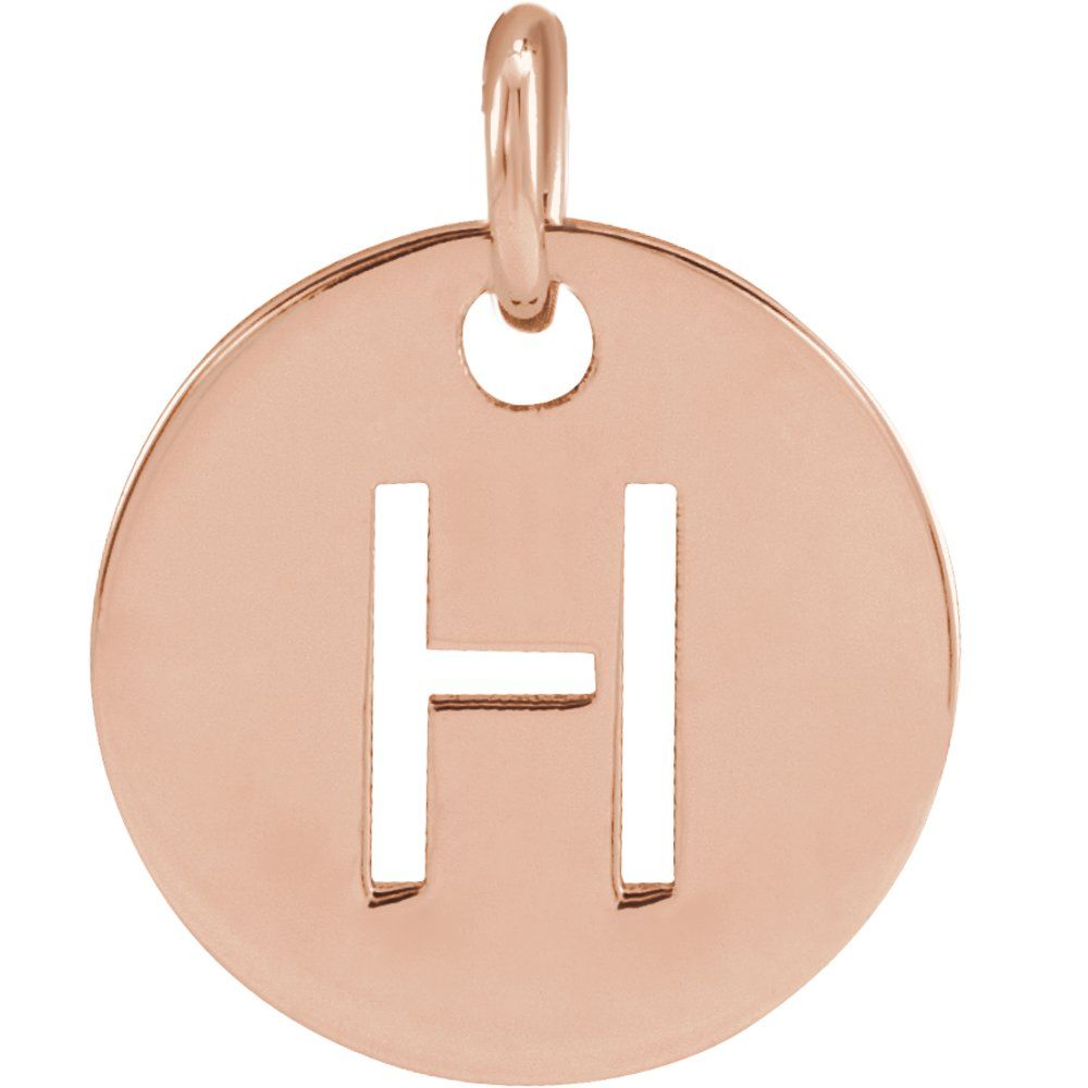 18k Rose Gold Plated 925 Silver Initial H Disc 0.39" Pendant for Men or Women