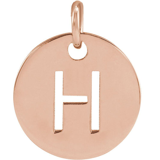 18k Rose Gold Plated 925 Silver Initial H Disc 0.39" Pendant for Men or Women