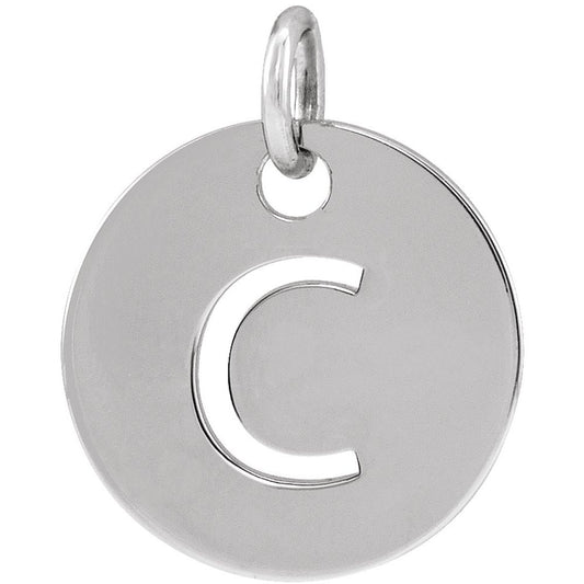 Authentic 925 Authentic Sterling Silver Initial C Disc 0.39" Pendant for Men or Women
