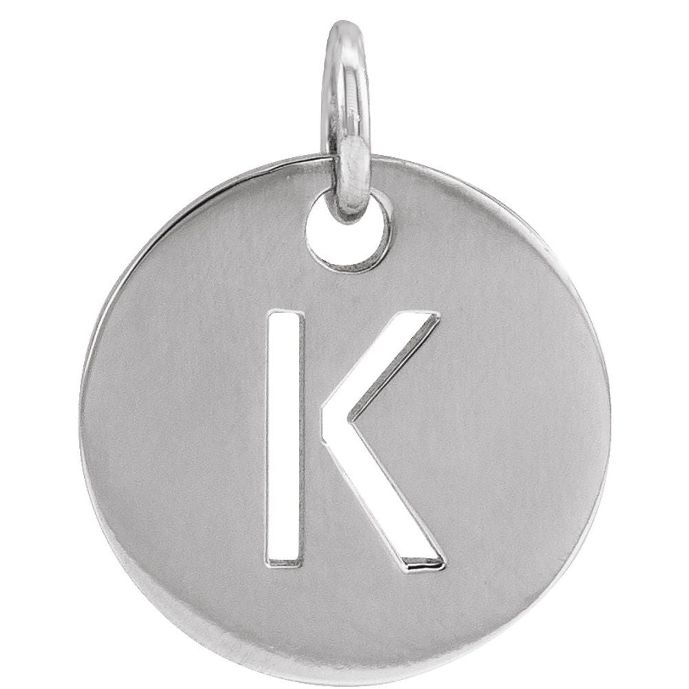 Authentic 925 Authentic Sterling Silver Initial K Disc 0.39" Pendant for Men or Women