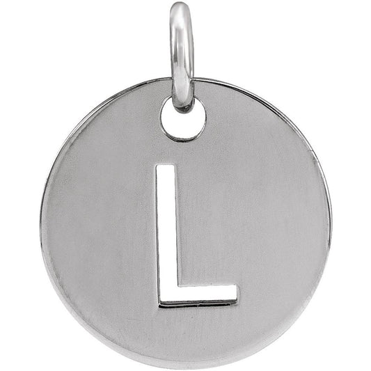 Authentic 925 Authentic Sterling Silver Initial L Disc 0.39" Pendant for Men or Women