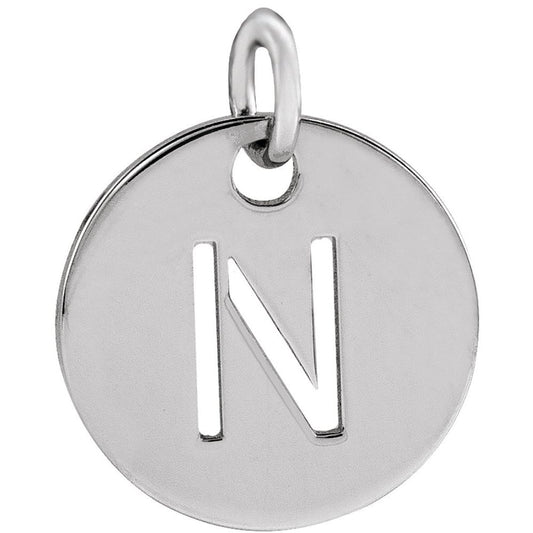 Authentic 925 Authentic Sterling Silver Initial N Disc 0.39" Pendant for Men or Women