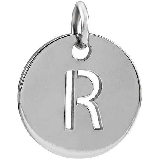 Authentic Sterling Silver Initial R Disc Pendant