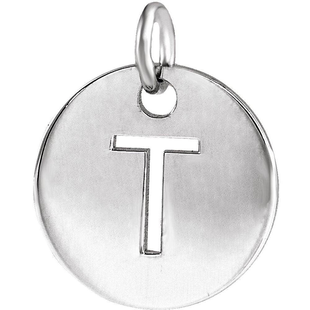 Authentic 925 Authentic Sterling Silver Initial T Disc 0.39" Pendant for Men or Women