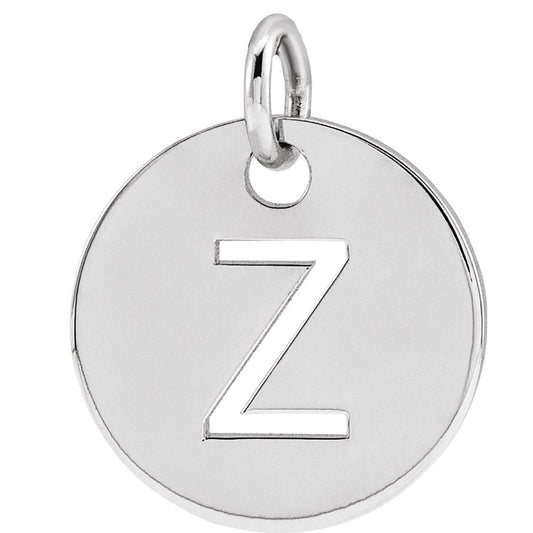 Authentic 925 Authentic Sterling Silver Initial Z Disc 0.39" Pendant for Men or Women