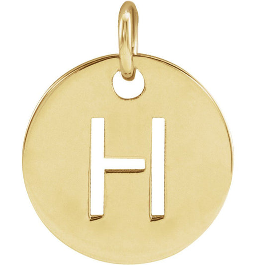 18k Gold Plated 925 Silver Initial H Disc 0.39" Pendant for Men or Women